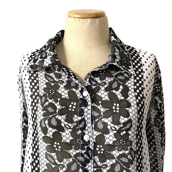 La Cera Women's M Floral Polka Dot Button-Down Shirt Blouse Casual Top - Picture 2 of 8